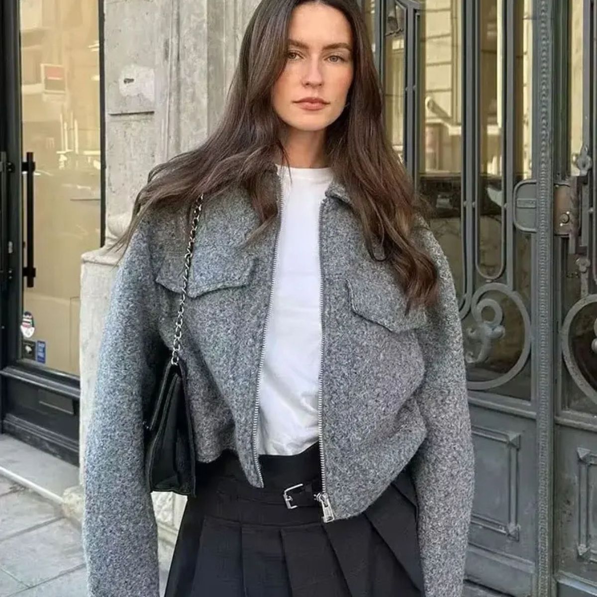 Cropped Wool Blend Jacket – Elegant Coat