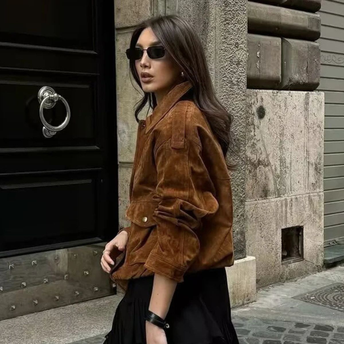 Suede Bomber Jacket – Casual Zip Up Coat