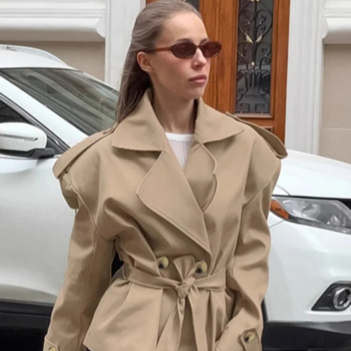 Belted Trench Coat – Classic Double Breasted Jacket