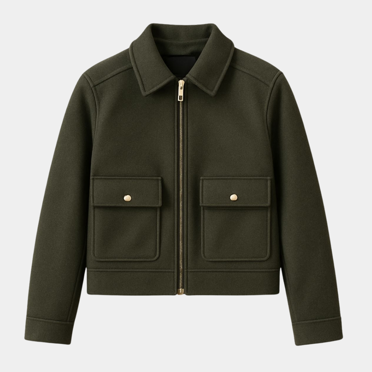 Short Jacket from Wool – Casual Zip Up Coat with Pockets for Women