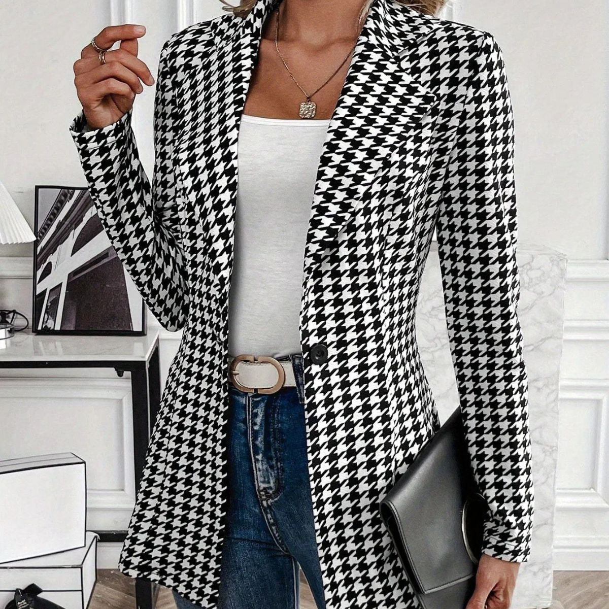 Classic Check Blazer – Elegant Workwear Coat