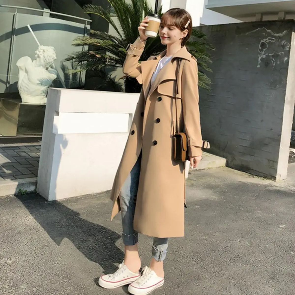 Women's Double Breasted Trench Coat – Long Belted Overcoat