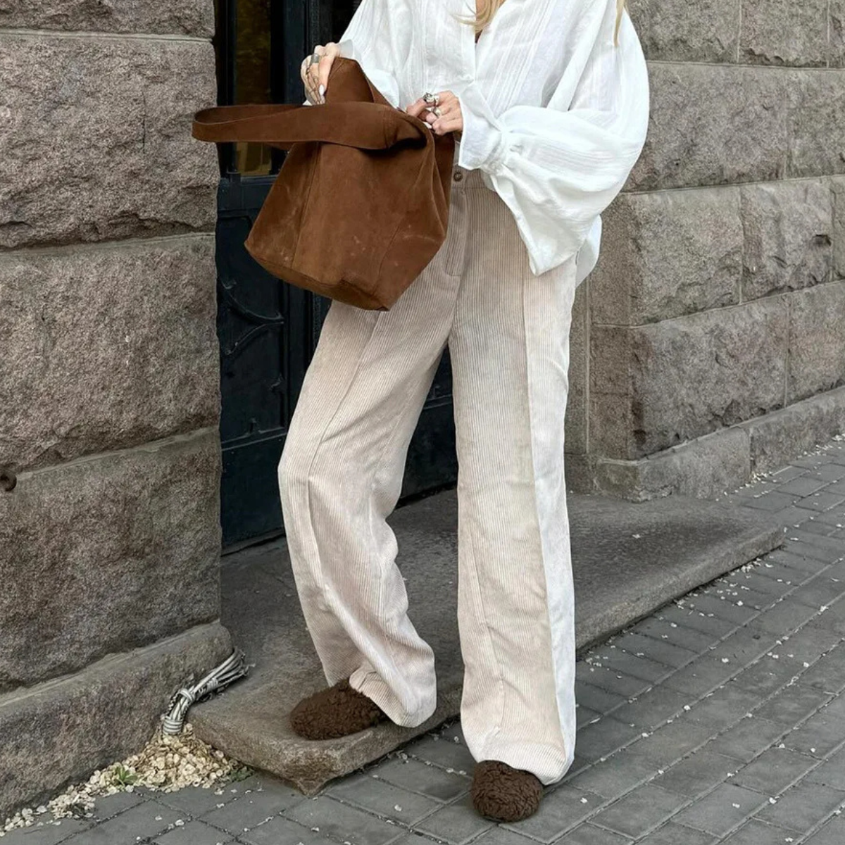 Wide Leg Corduroy Trousers – High Waist Casual Pants