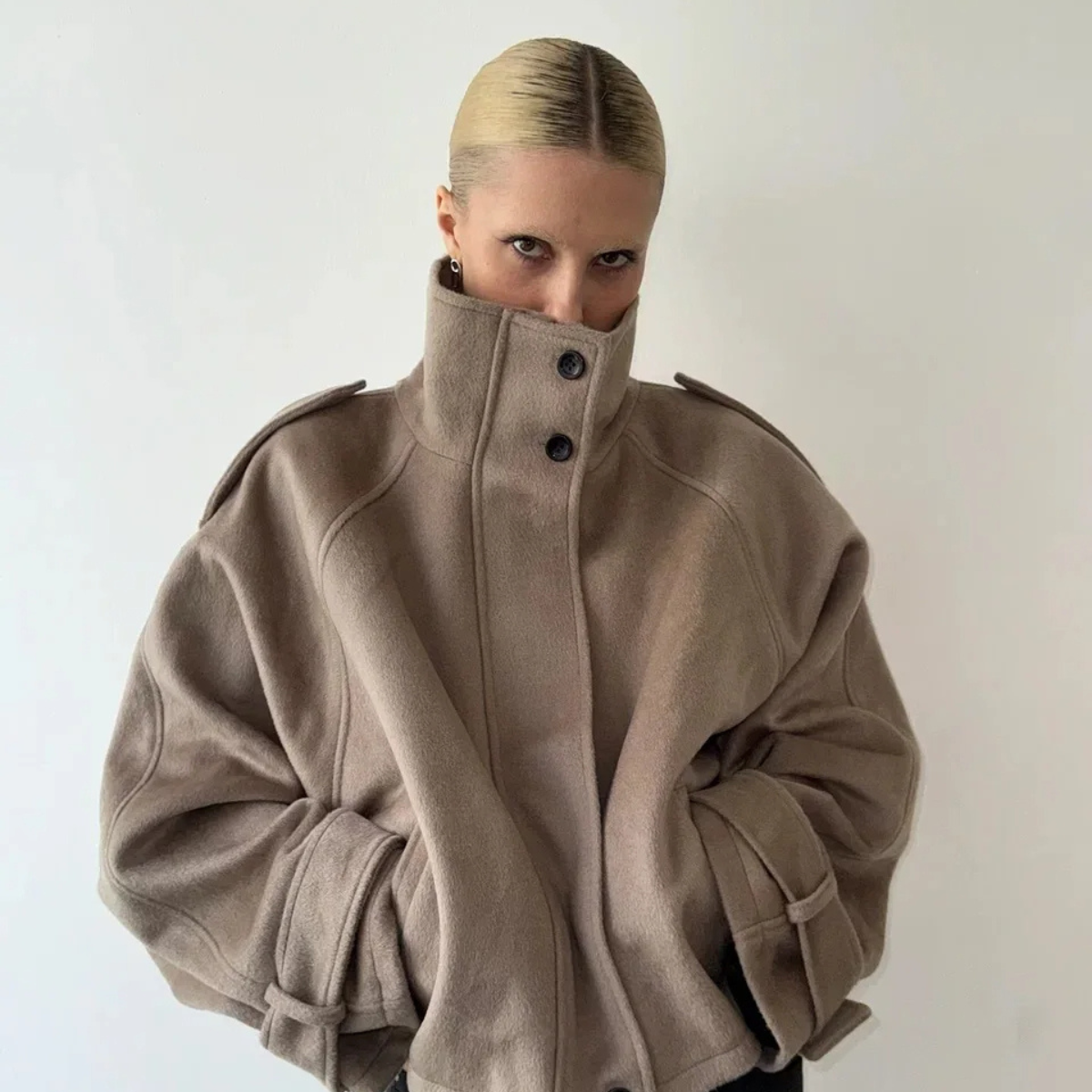 High Neck Short Coat – Stylish Button Up Jacket