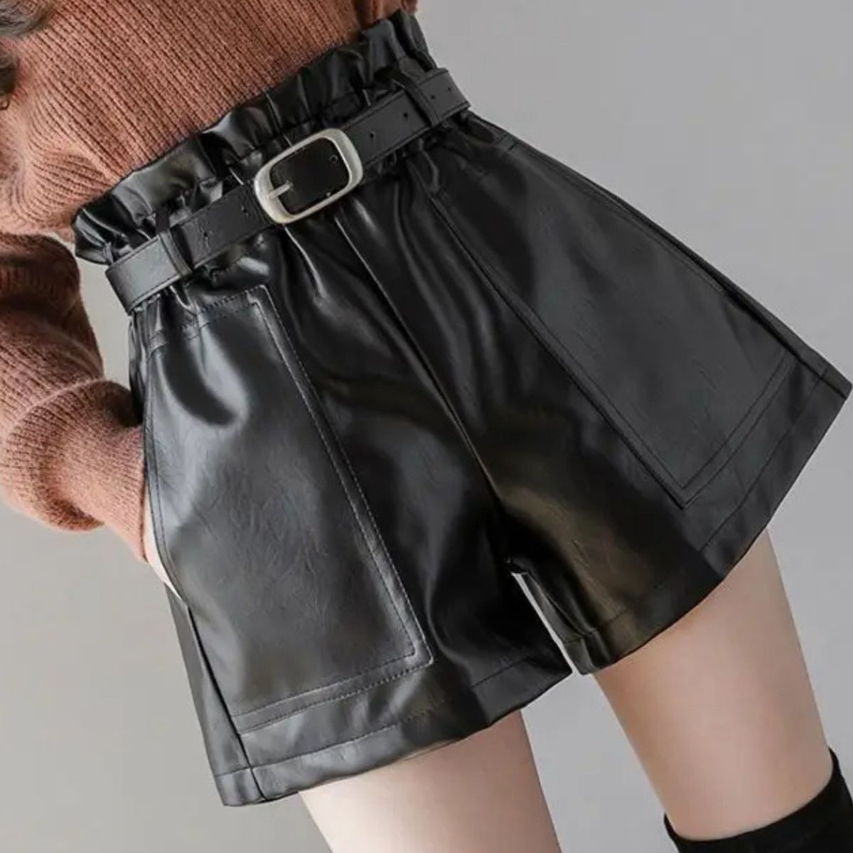 Belted Leather Shorts – Stylish High Waist