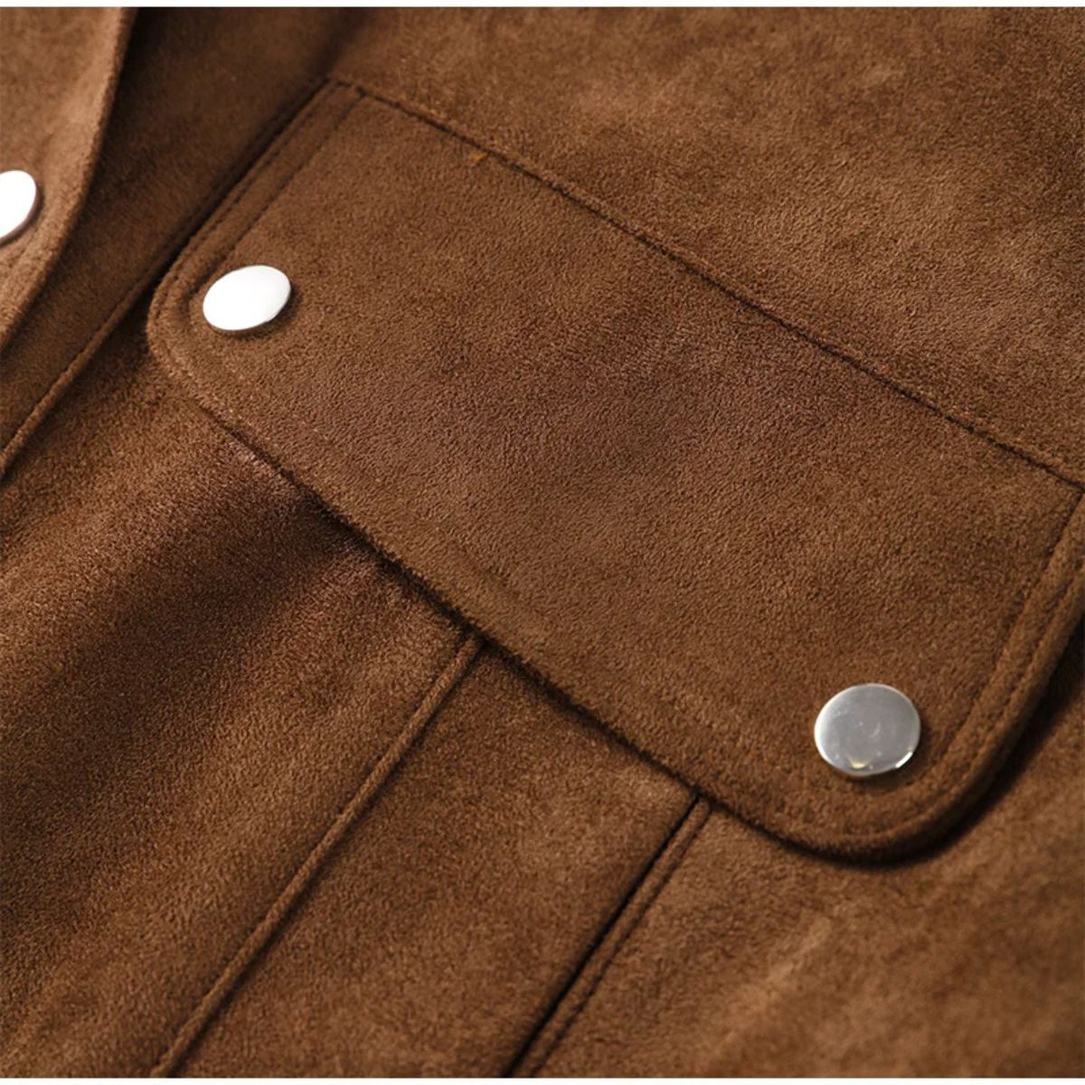 Suede Jacket with Pockets and Zipper and Button Closure