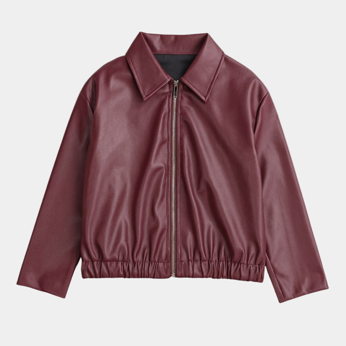 Faux Leather Zip Up Jacket with Elastic