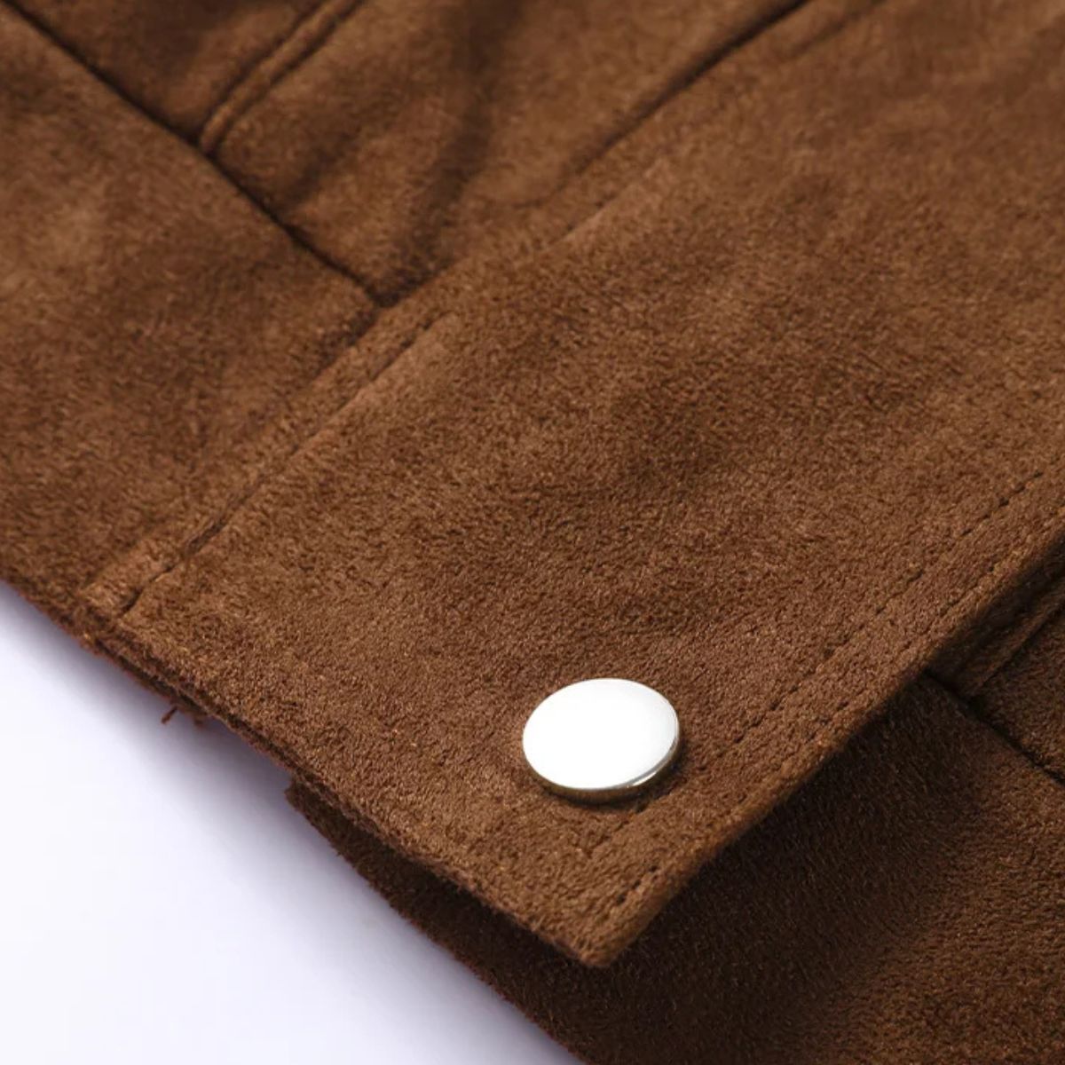 Suede Jacket with Pockets and Zipper and Button Closure