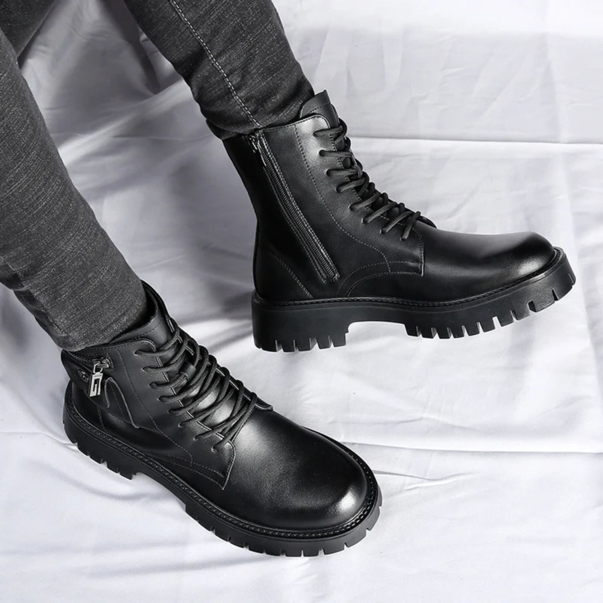 Leather Chealsea Boots – Lace Up Chunky Ankle Combat