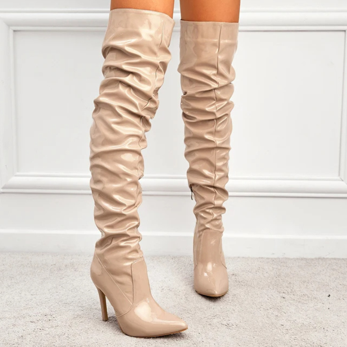 Knee High Heel Boots – Patent Leather Thigh High Stiletto Boots