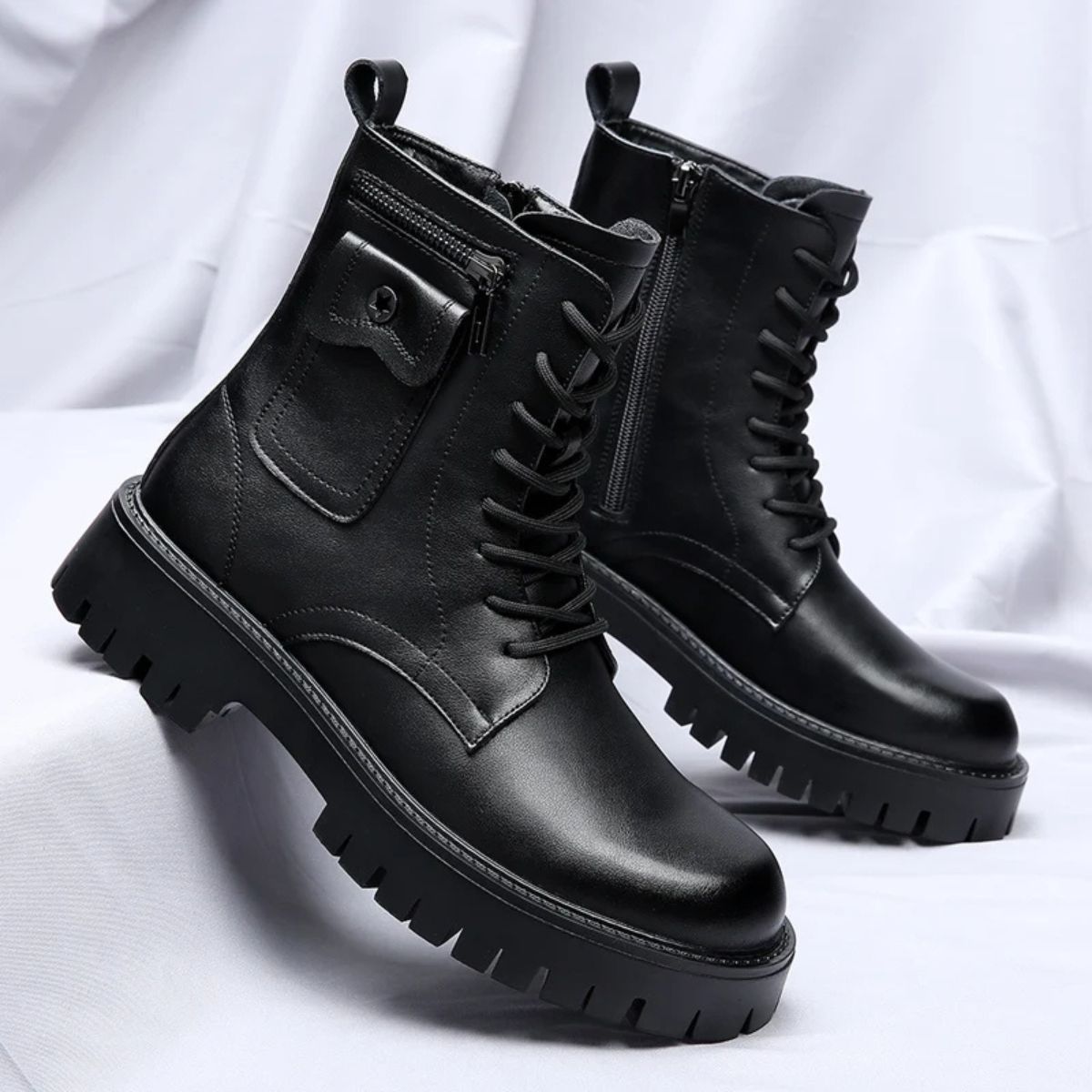 Leather Chealsea Boots – Lace Up Chunky Ankle Combat
