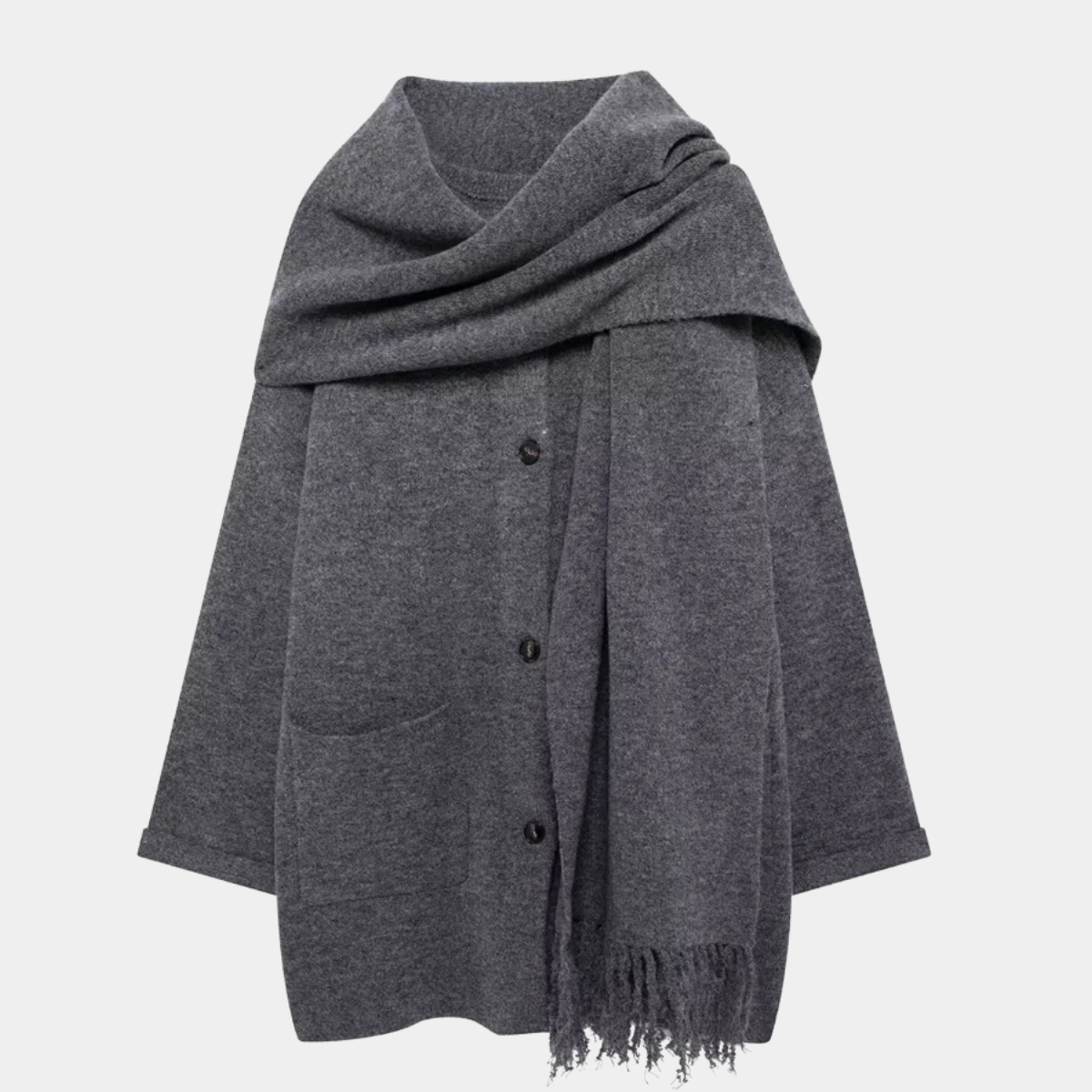 Winter Wool Blend Coat with Scarf – Warm Elegant Overcoat