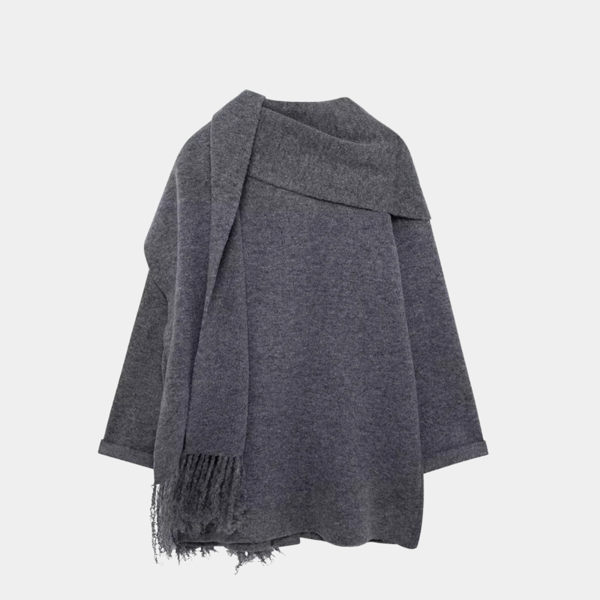 Winter Wool Blend Coat with Scarf – Warm Elegant Overcoat