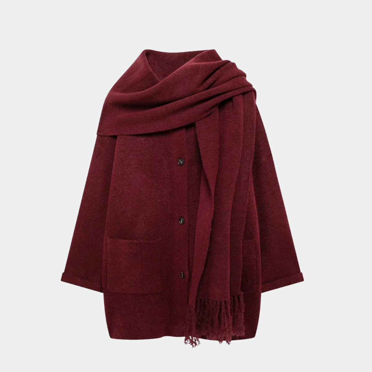 Winter Wool Blend Coat with Scarf – Warm Elegant Overcoat