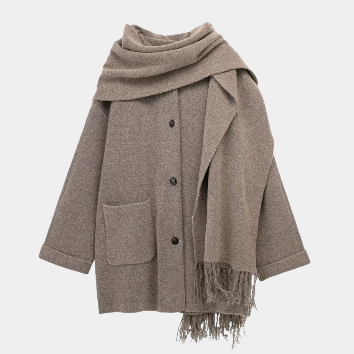 Winter Wool Blend Coat with Scarf – Warm Elegant Overcoat