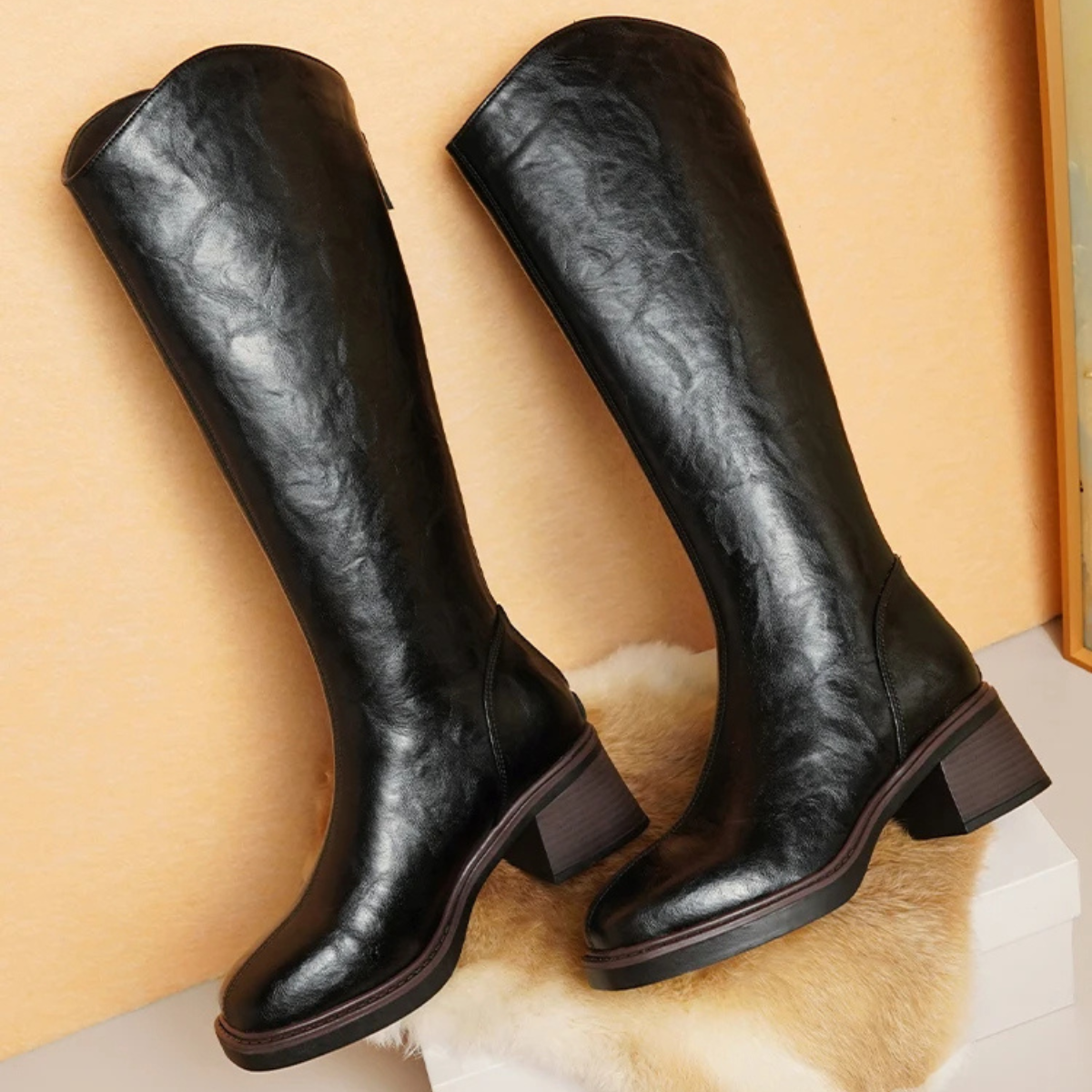 Knee High Boots – Leather Winter Boots with Warm Lining & Zip