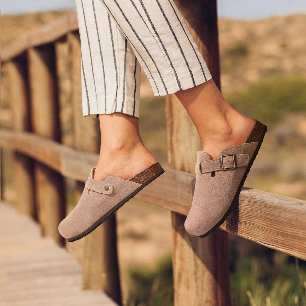 Classic Suede Clogs for Men – Buckle Slip On Shoes