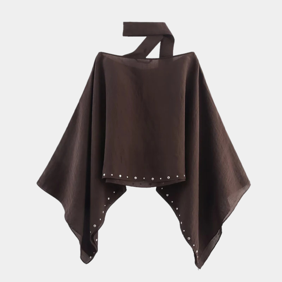 Asymmetric Poncho Top – Off Shoulder Cape Blouse with Tie Neck