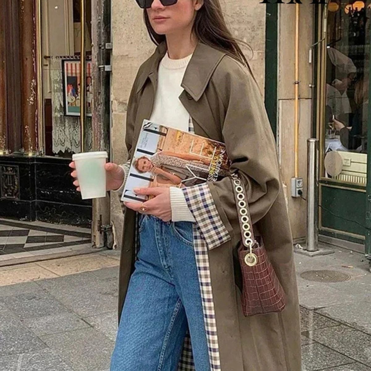Long Trench Coat – Classic Checked Lining Overcoat