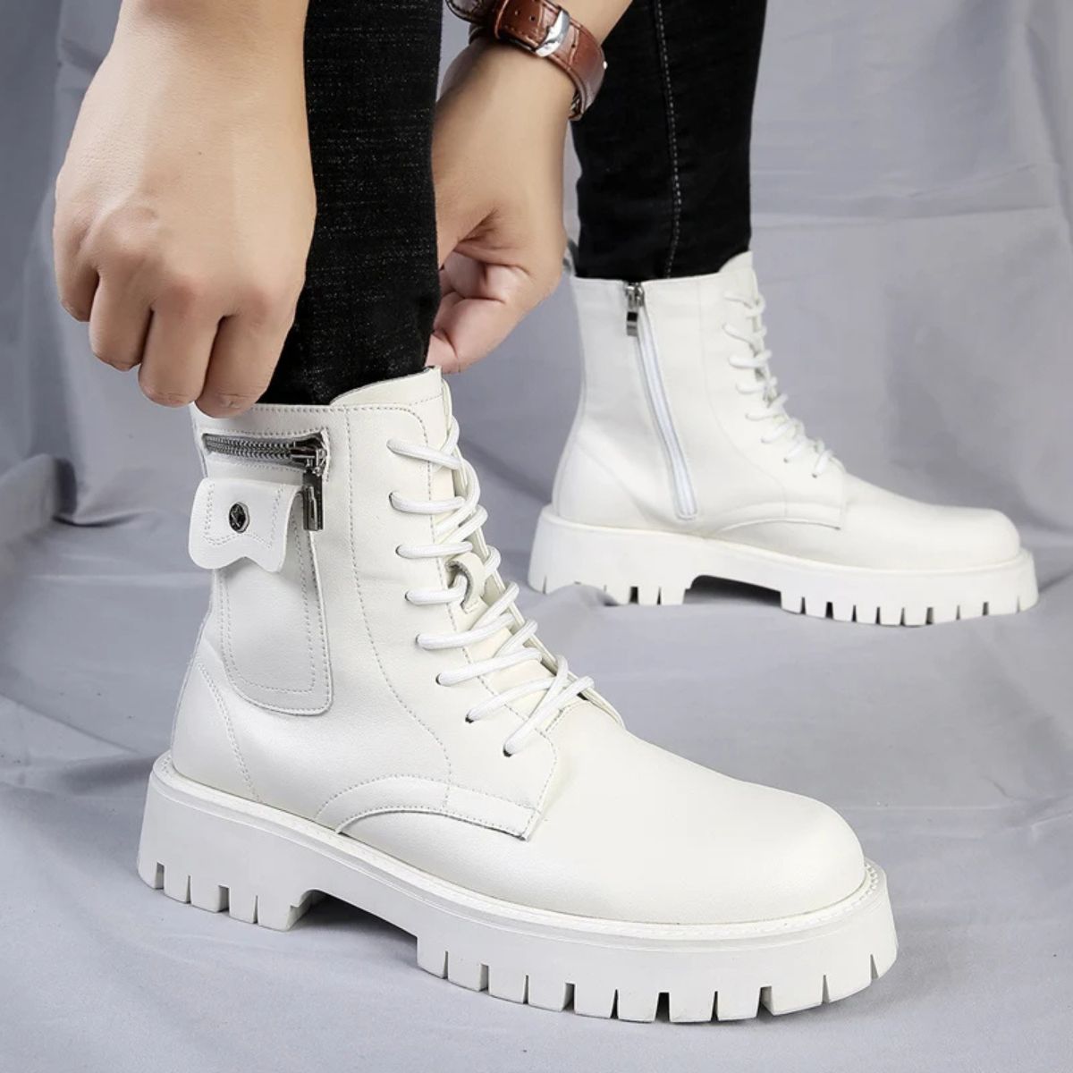 Leather Chealsea Boots – Lace Up Chunky Ankle Combat