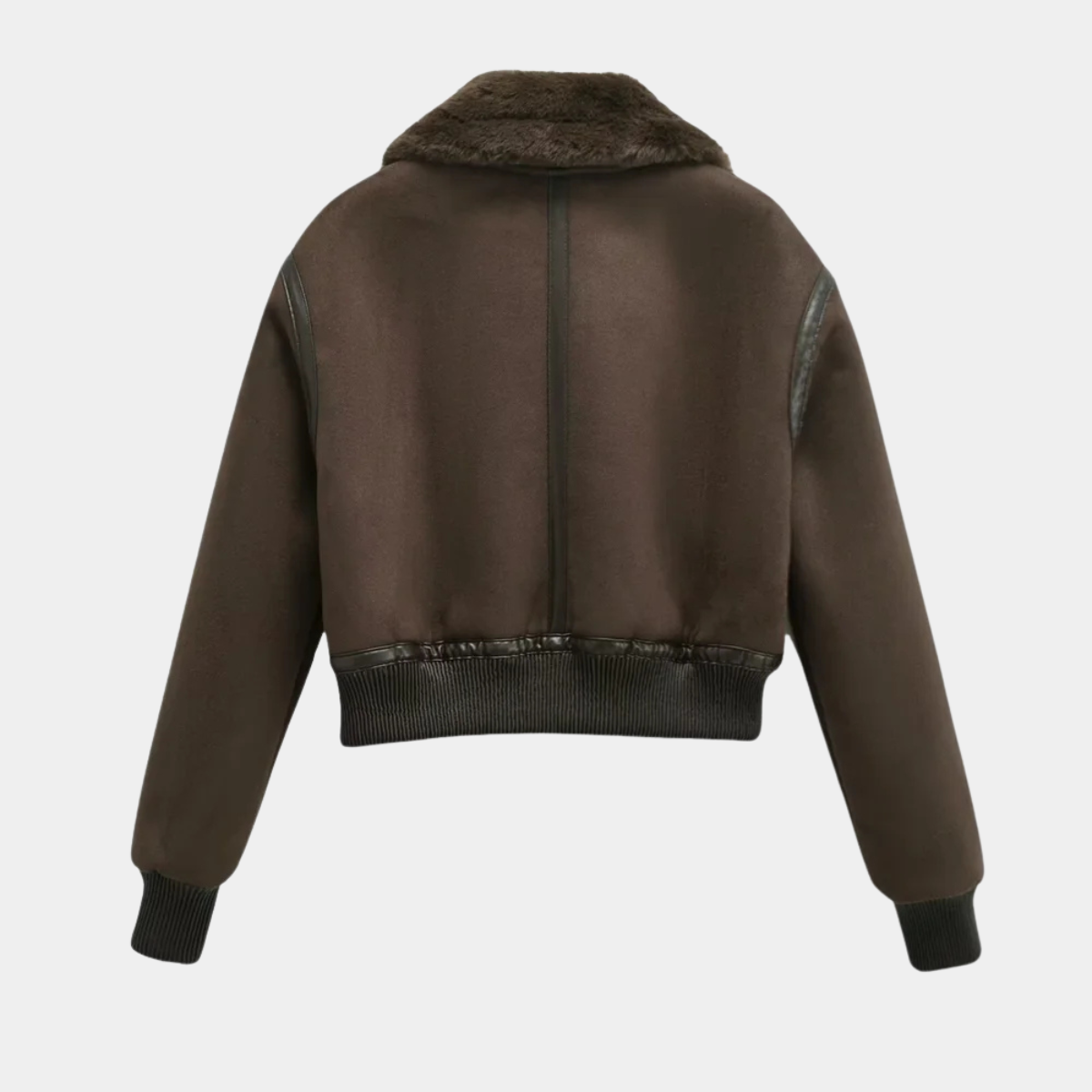 Brown Shearling Jacket – Faux Leather Bomber Coat with Fur Collar