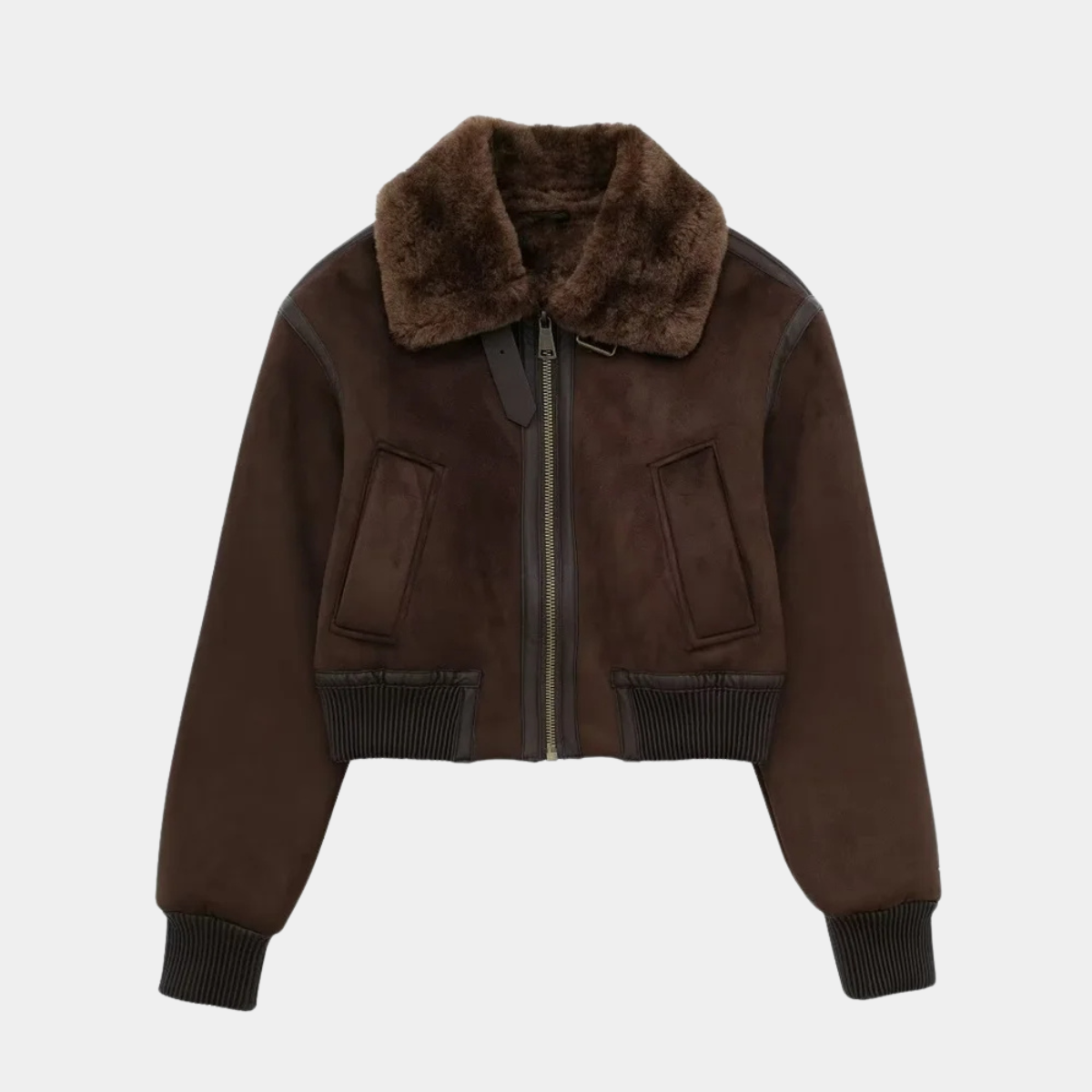 Elegant Jacket – Cropped Faux Fur Collar Bomber Coat