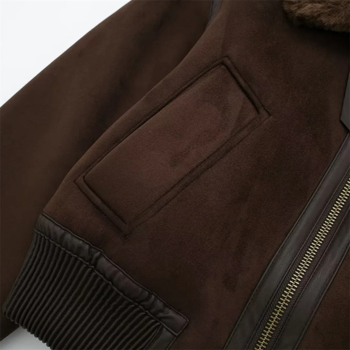 Elegant Jacket – Cropped Faux Fur Collar Bomber Coat