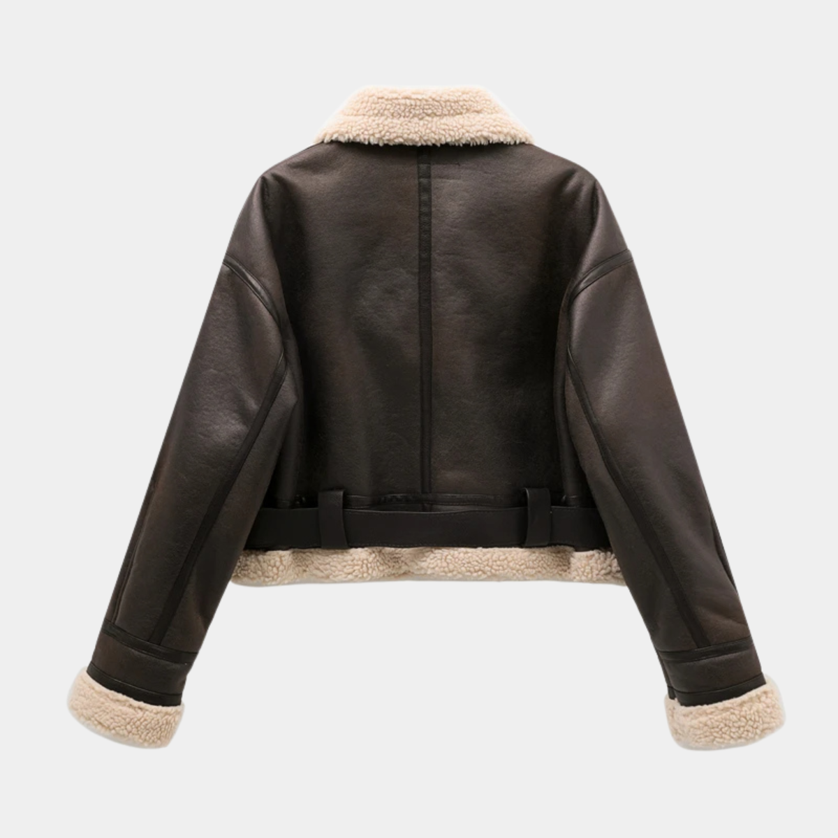 Cropped  Shearling Jacket – Faux Leather Winter Coat
