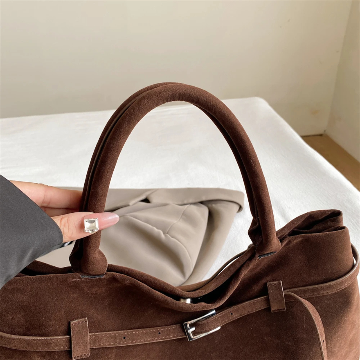 Suede Tote Bag – Large Handbag Shoulder Bag