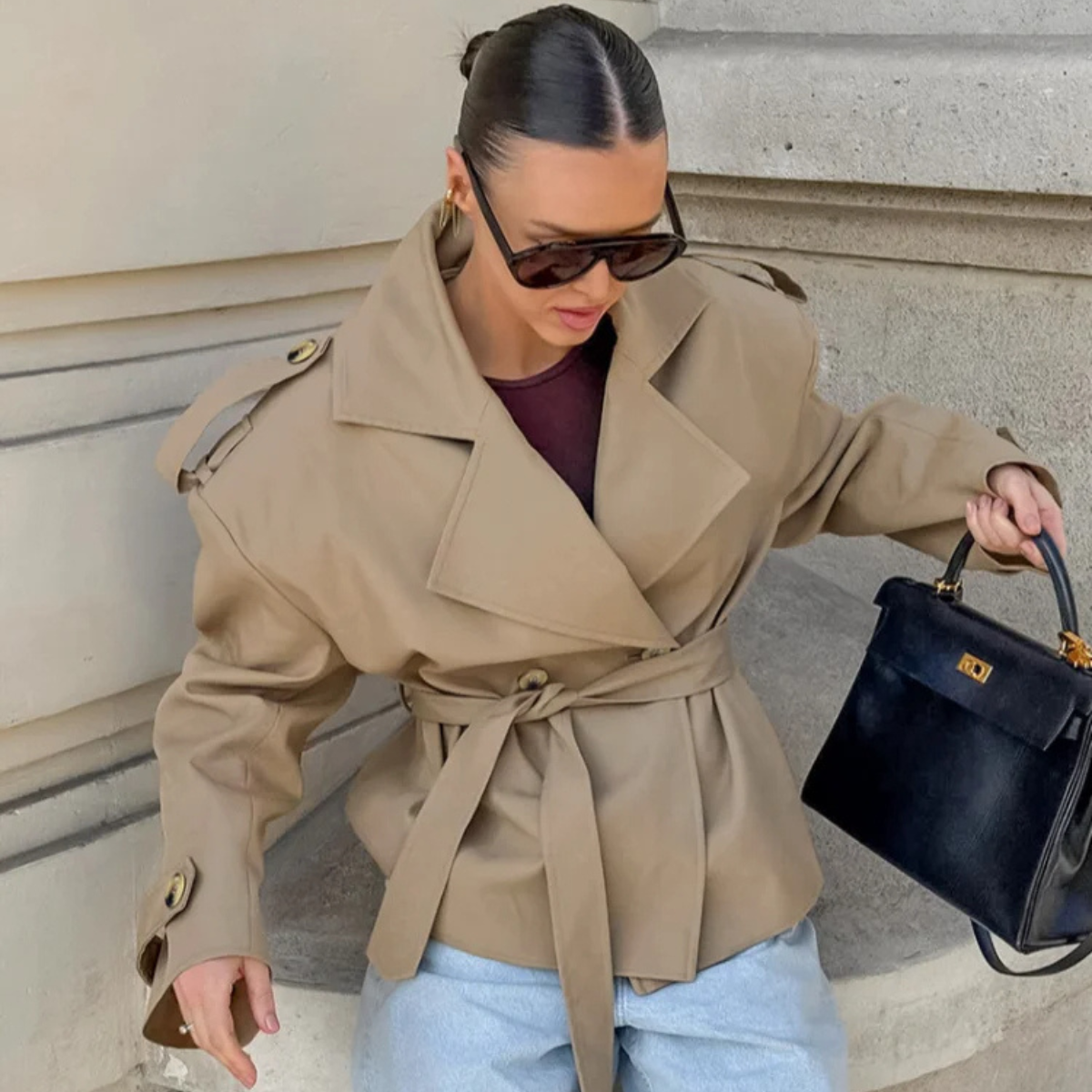 Belted Trench Coat – Classic Double Breasted Jacket