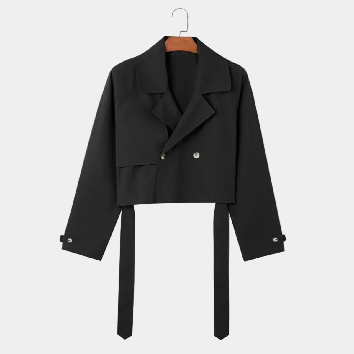 Cropped Trench Coat – Casual Streetwear Belted Coat for Men