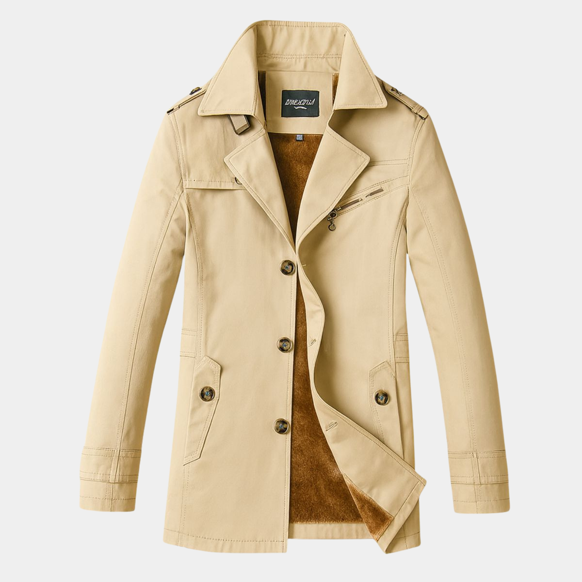 Winter Trench Coat for Men – Warm Fleece Lined