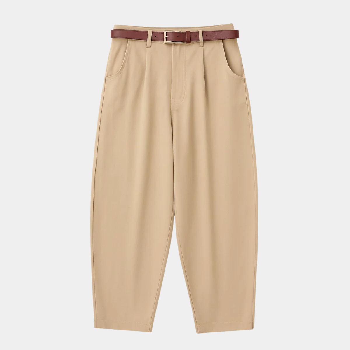 High Waist Tapered Trousers – Belted Pants with Side Pockets