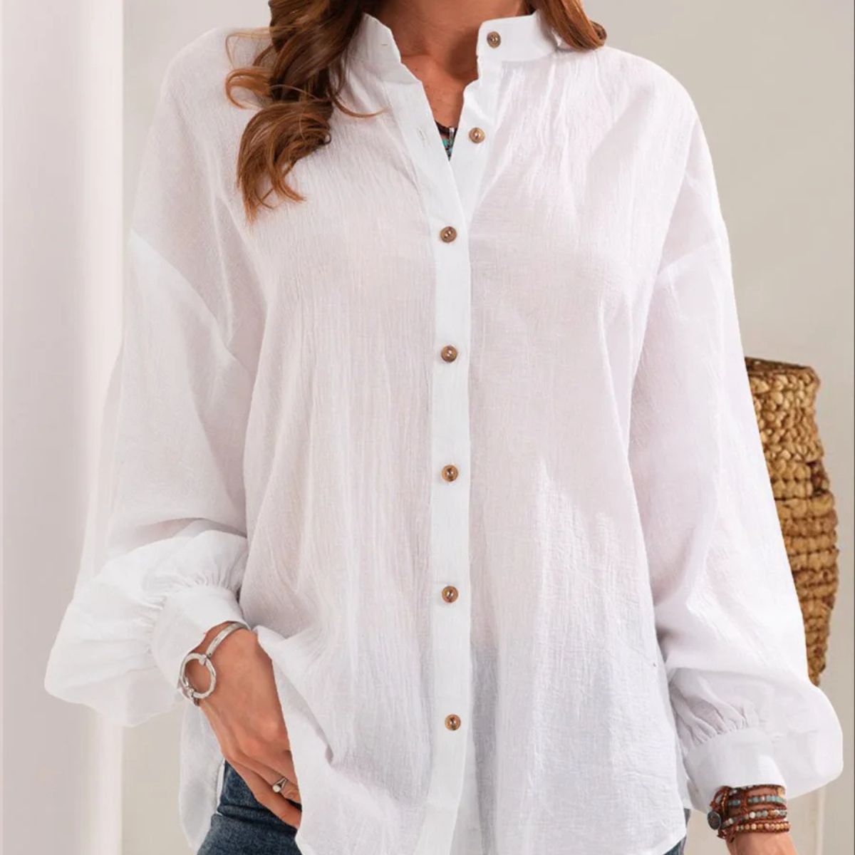 Lightweight Cotton Linen Button Down Blouse