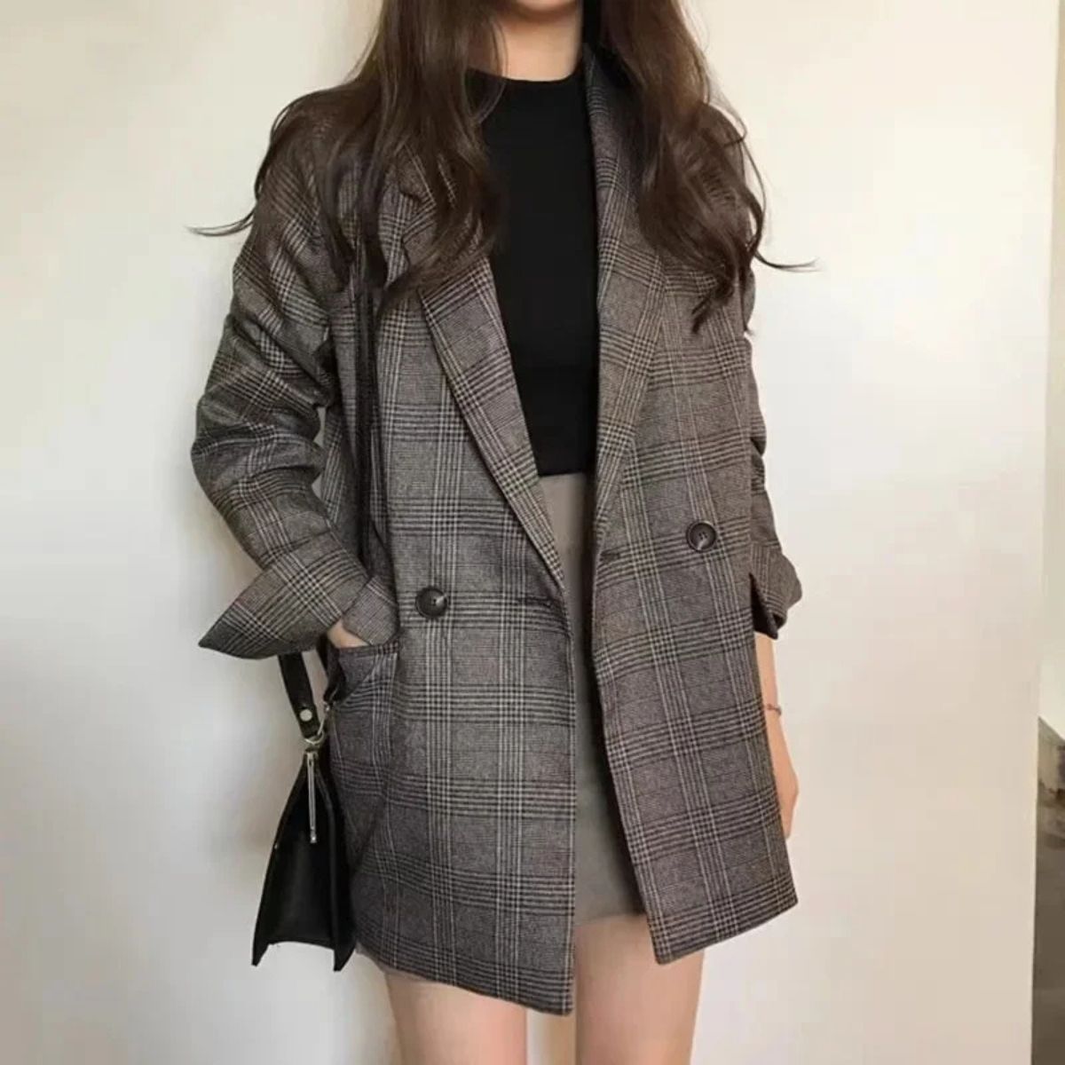 Long Plaid Blazer – Trendy Checked Outerwear
