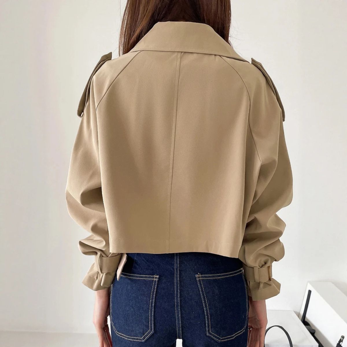 Women's Cropped Trench Coat – Short Double Breasted Jacket