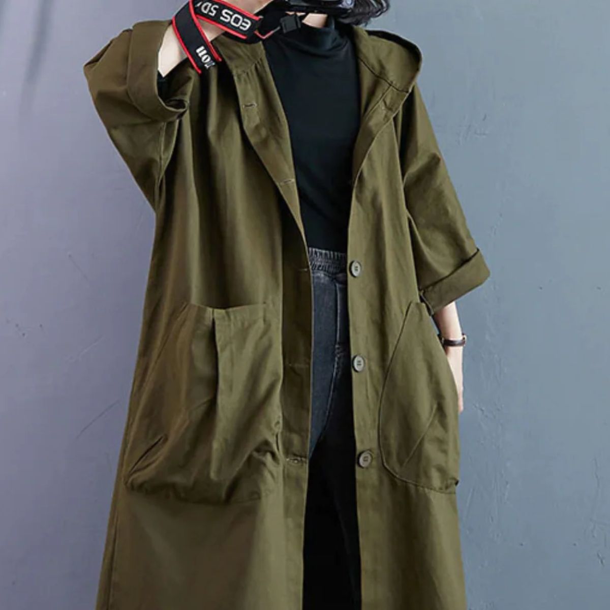 Oversized Hooded Trench Coat – Lightweight Jacket with Pockets