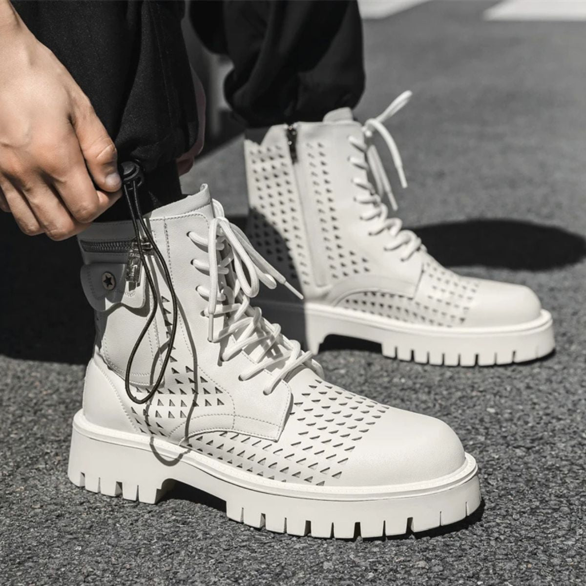Leather Chealsea Boots – Lace Up Chunky Ankle Combat