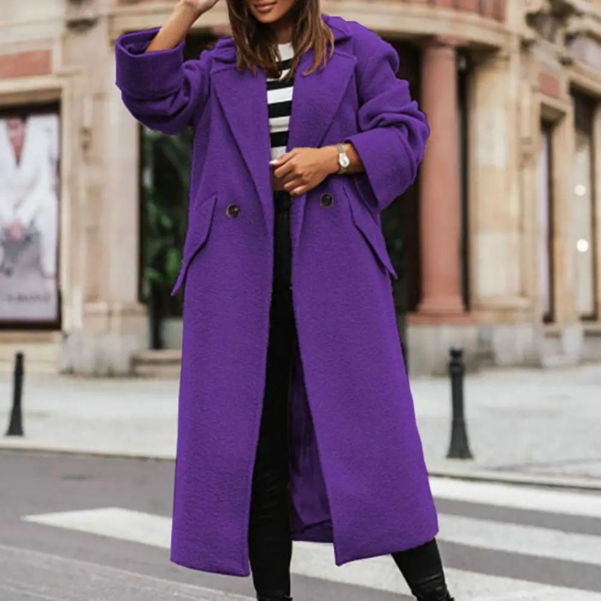 Trendy Oversized Coat – Long Double Breasted Jacket