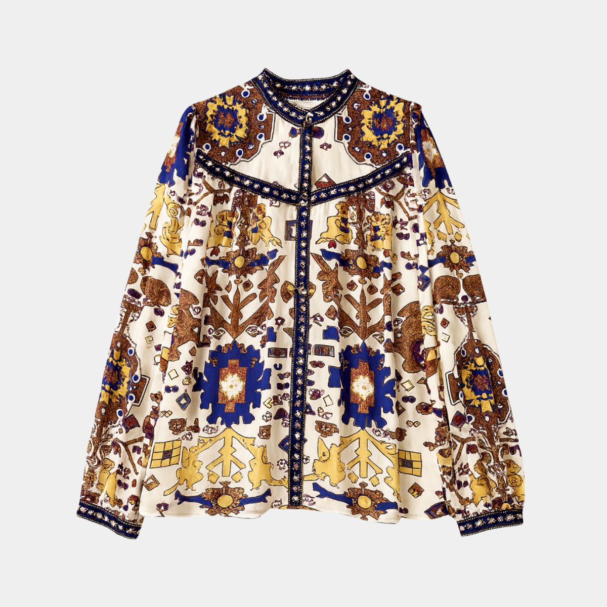 Casual Floral Blouse for Women - Long sleeve top with V-neck