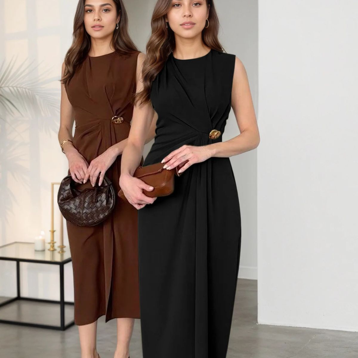 Elegant Black Midi Dress for Women