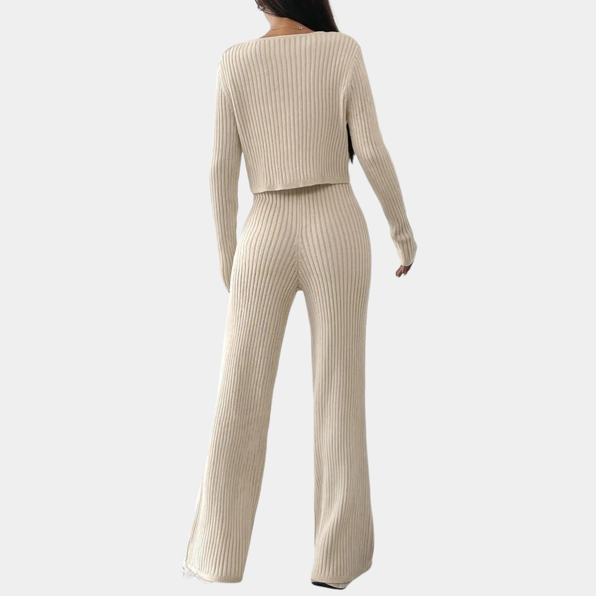 Ribbed Knitted Co Ord for Women – Top & Wide Leg Pants