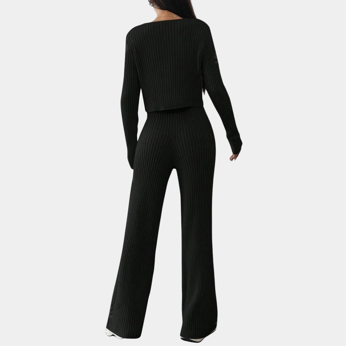 Ribbed Knitted Co Ord for Women – Top & Wide Leg Pants