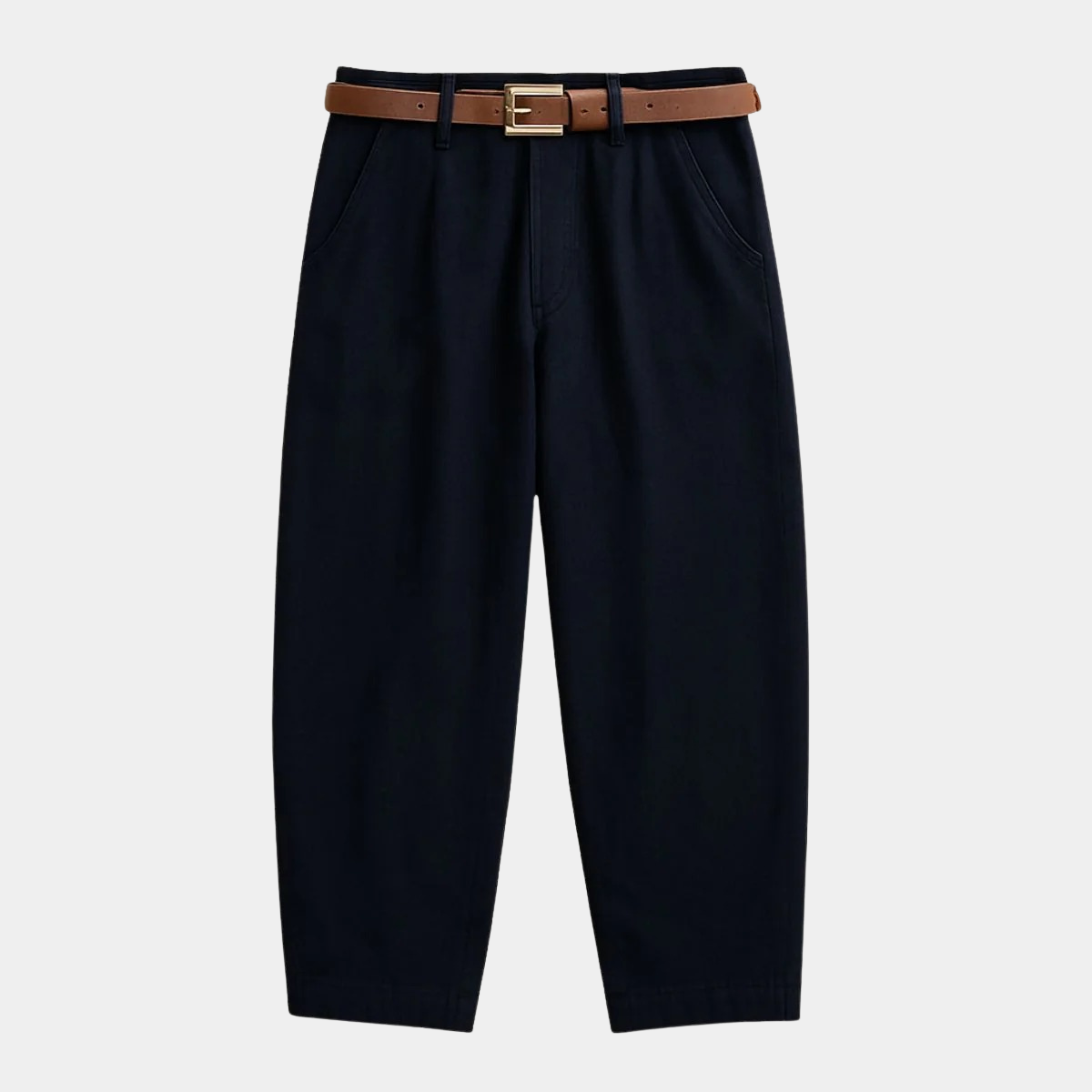 High Waist Tapered Trousers – Belted Pants with Side Pockets
