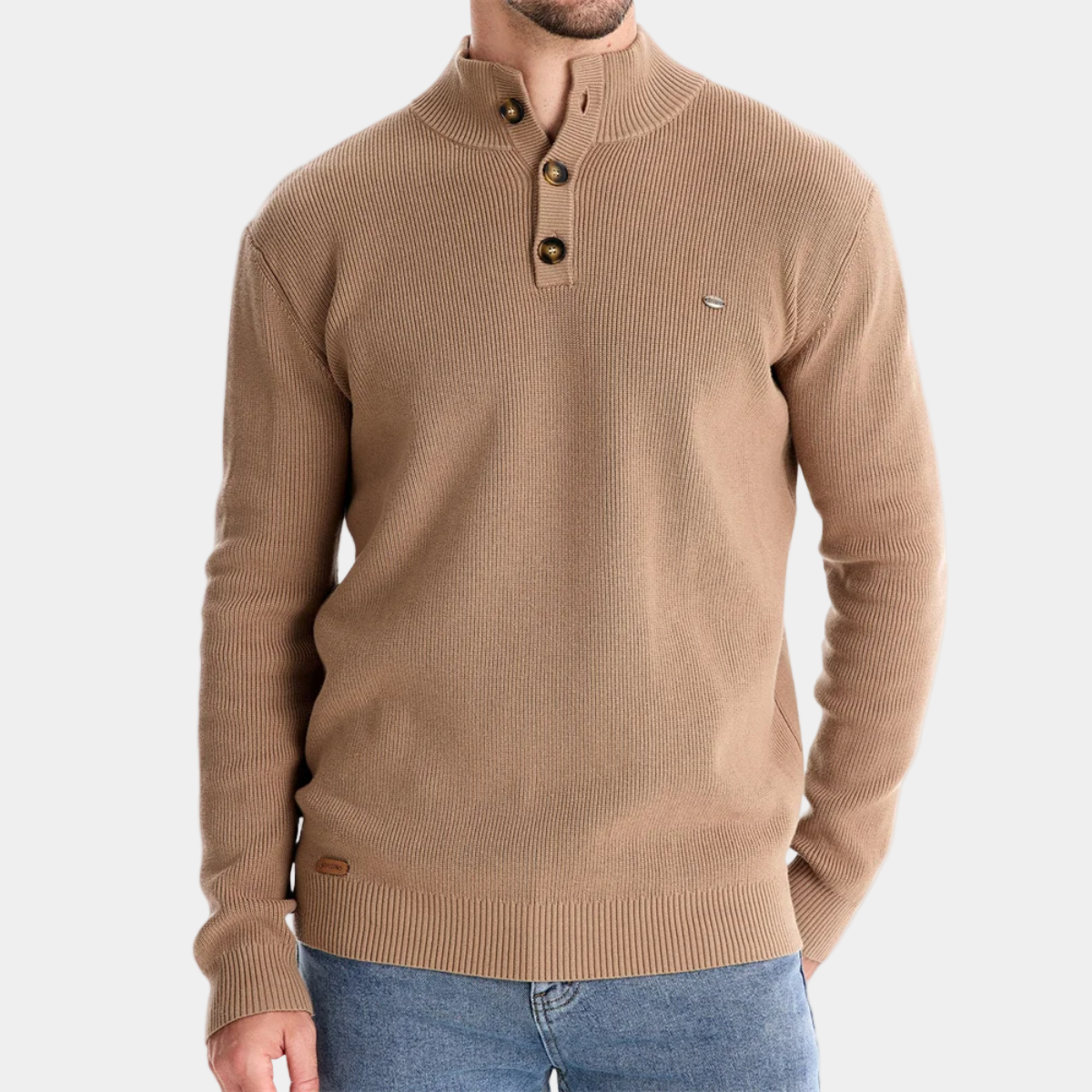 Knitted Jumper for Men – Slim Fit Sweater with Button Neck