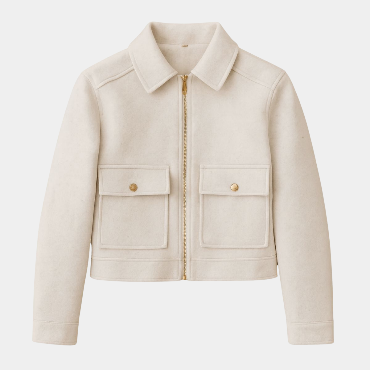 Short Jacket from Wool – Casual Zip Up Coat with Pockets for Women