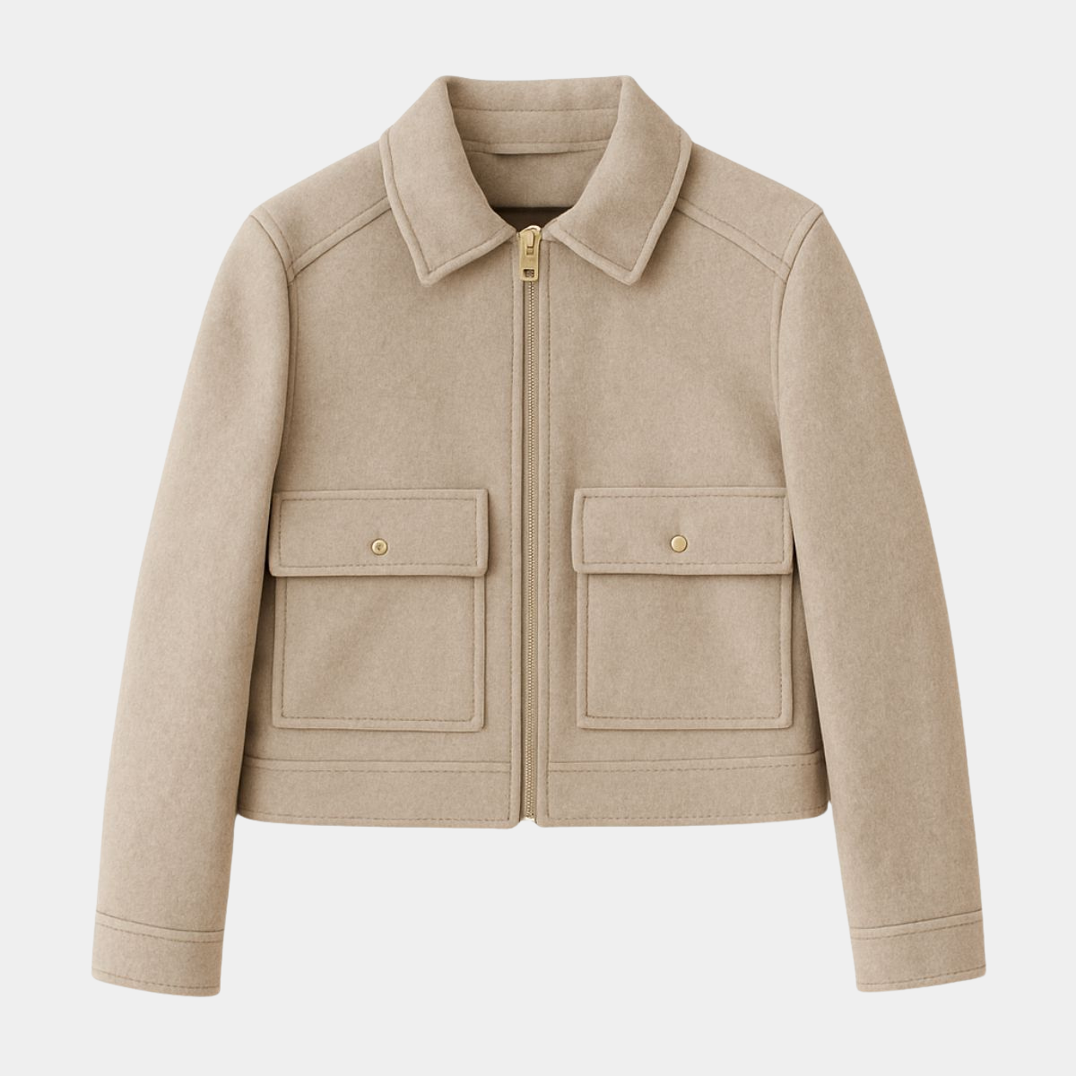 Short Jacket from Wool – Casual Zip Up Coat with Pockets for Women