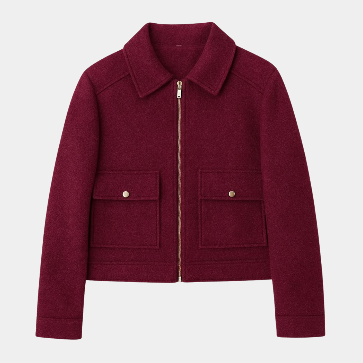 Short Jacket from Wool – Casual Zip Up Coat with Pockets for Women