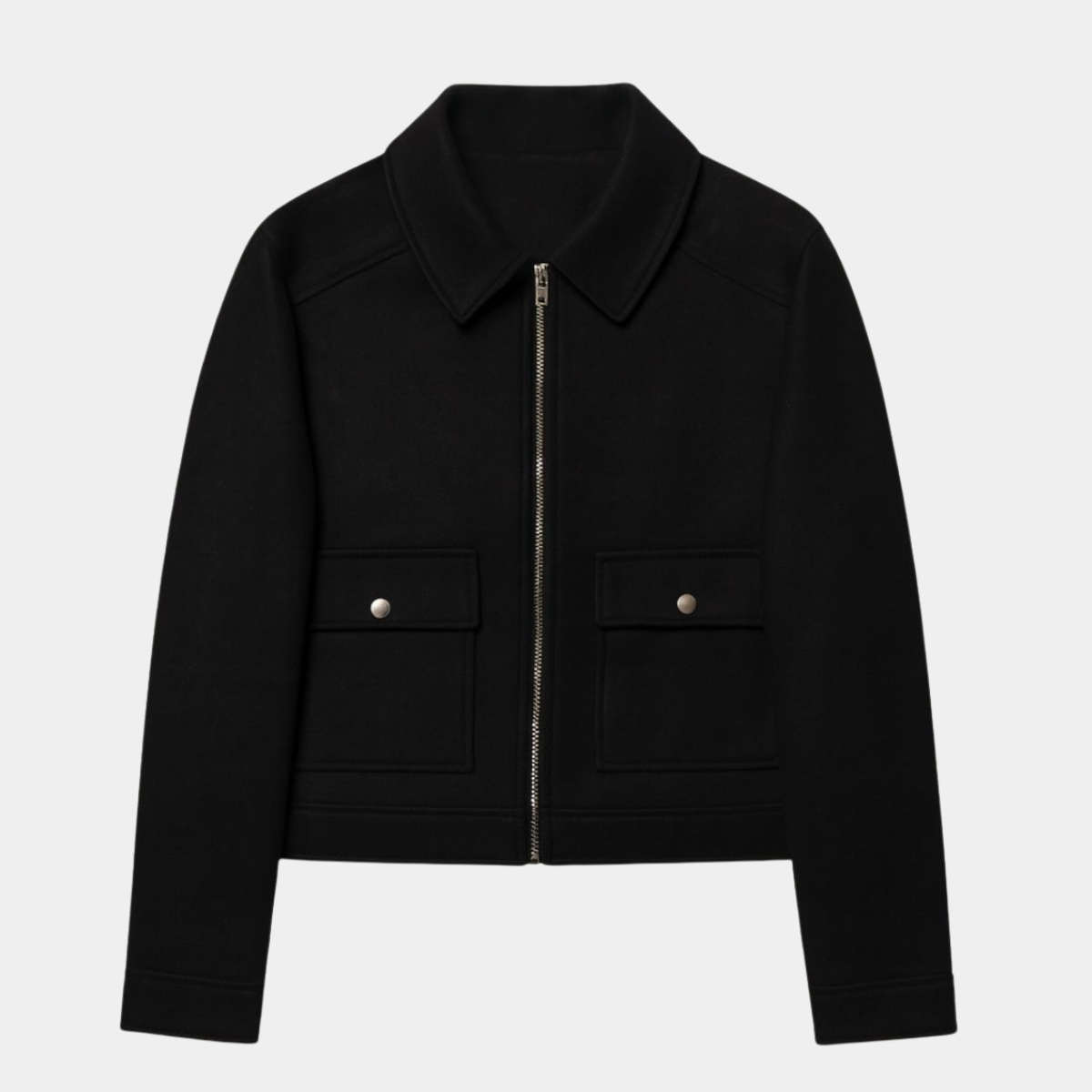 Short Jacket from Wool – Casual Zip Up Coat with Pockets for Women