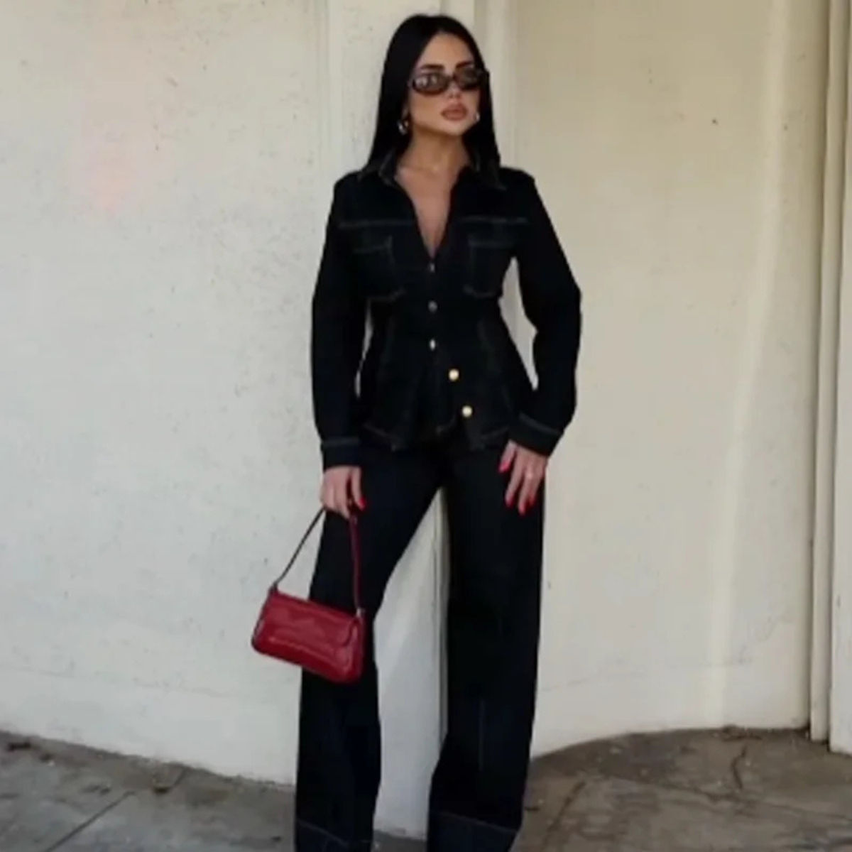 Black Denim Co Ord Set – Button Up Jacket & Wide Leg Jeans